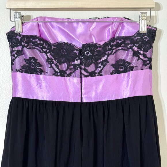 Vtg Y2K Gunne Sax Strapless Dress Bubble Hem Purple Bow Lace Prom Party Lavender - Picture 5 of 15